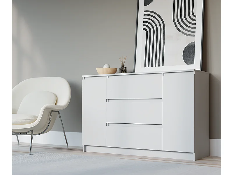 Cómoda: Blanco mate, 120 x 39 x 78 cm, 2 puertas, 3 cajones