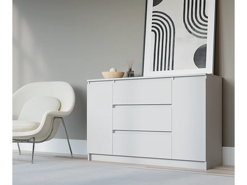 Ladekast: Mat Wit, 120 x 39 x 78 cm, 2 deuren, 3 laden