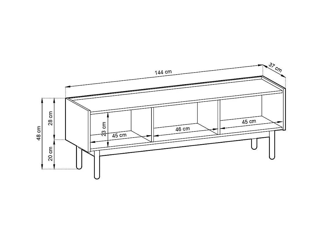 Meuble TV : Chêne Riviera, 144 x 48 x 37 cm