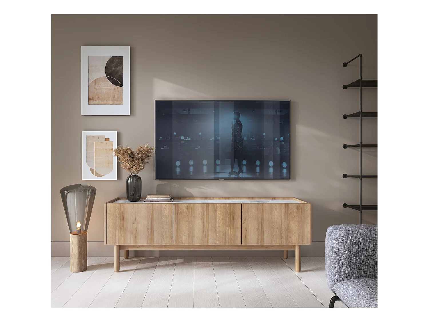 TV-meubel: Riviera eiken, 144 x 48 x 37 cm