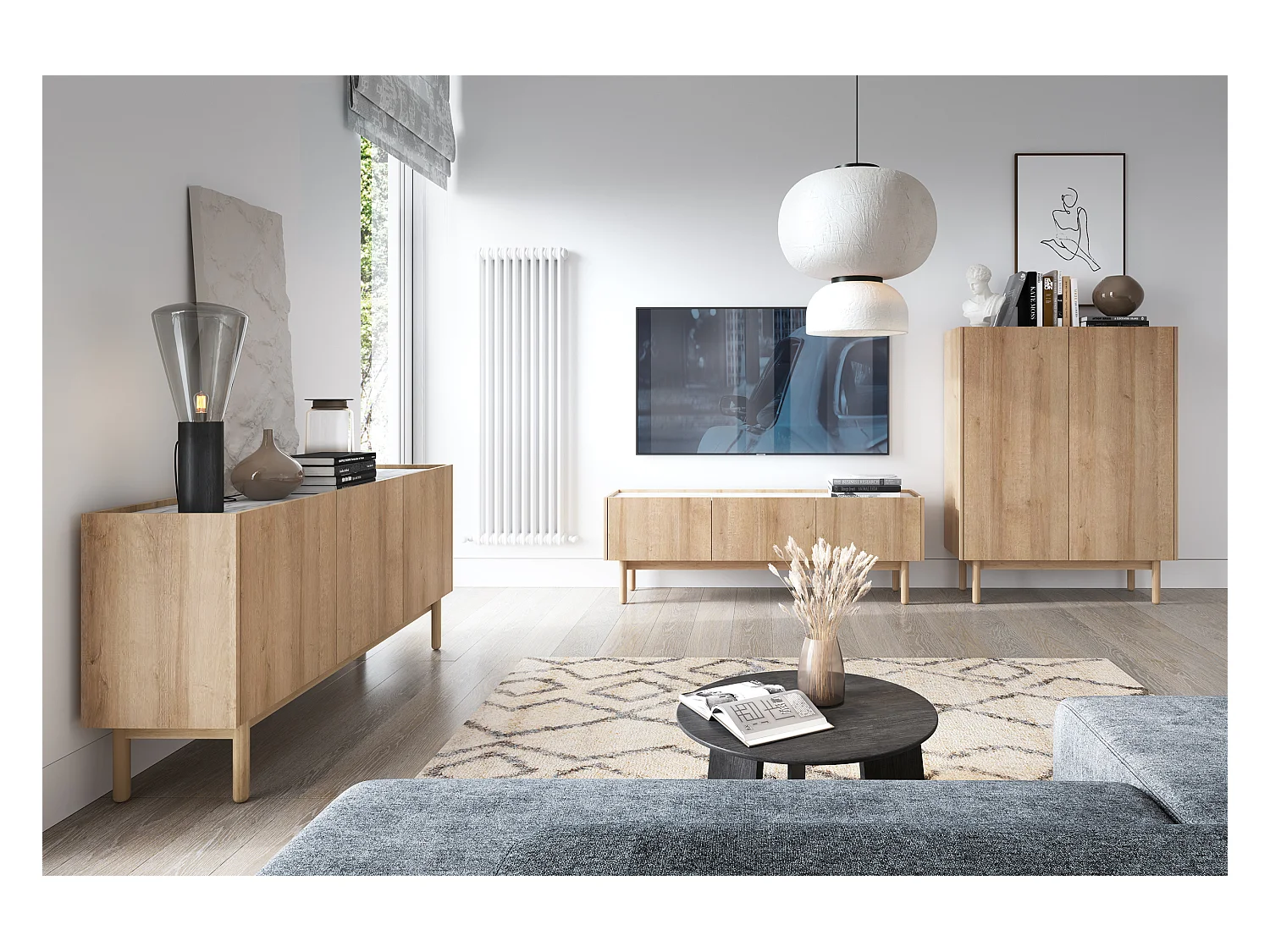 TV-meubel: Riviera eiken, 144 x 48 x 37 cm