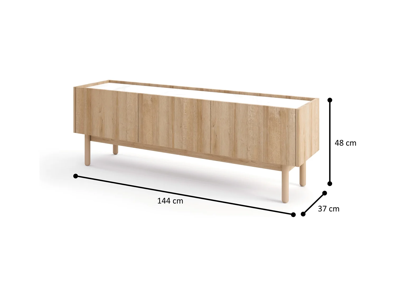 TV-meubel: Riviera eiken, 144 x 48 x 37 cm