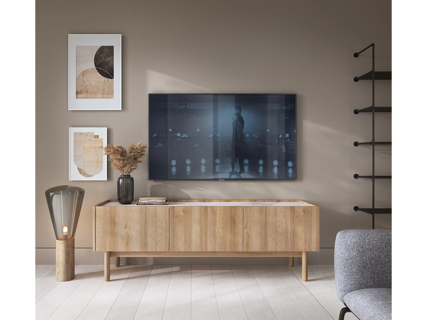 Szafka RTV: dąb Riviera, 144 x 48 x 37 cm