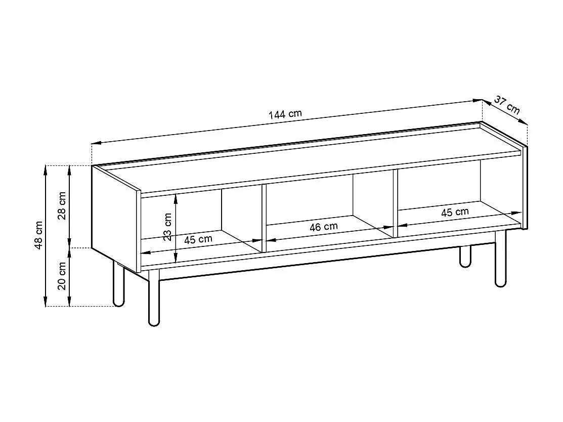 Szafka RTV: dąb Riviera, 144 x 48 x 37 cm