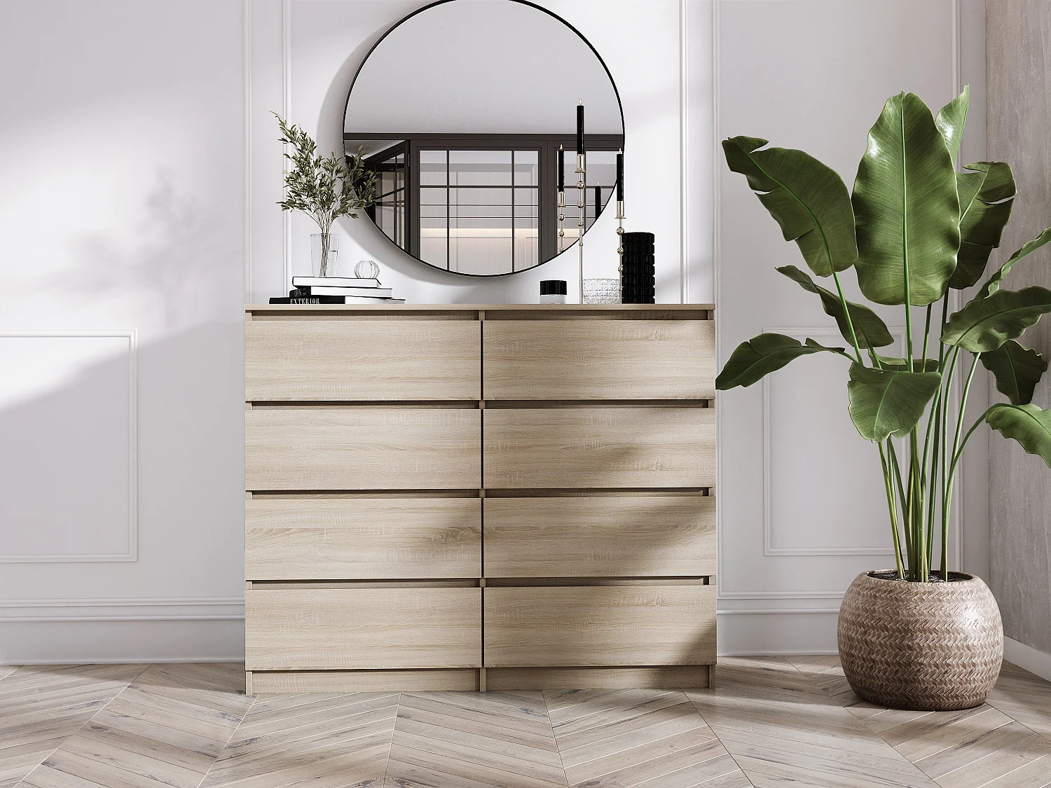 Commode 8 Tiroirs, Chêne Sonoma, 120 x 39 x 101 cm