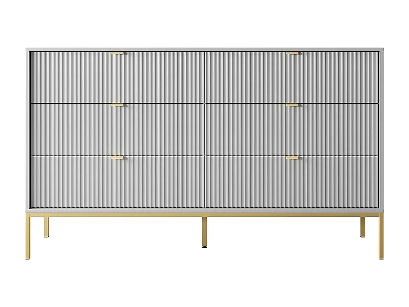 Kommode: 6 Schubladen, Grau, goldene Füße, 154 x 39 x 83 cm, goldene Griffe