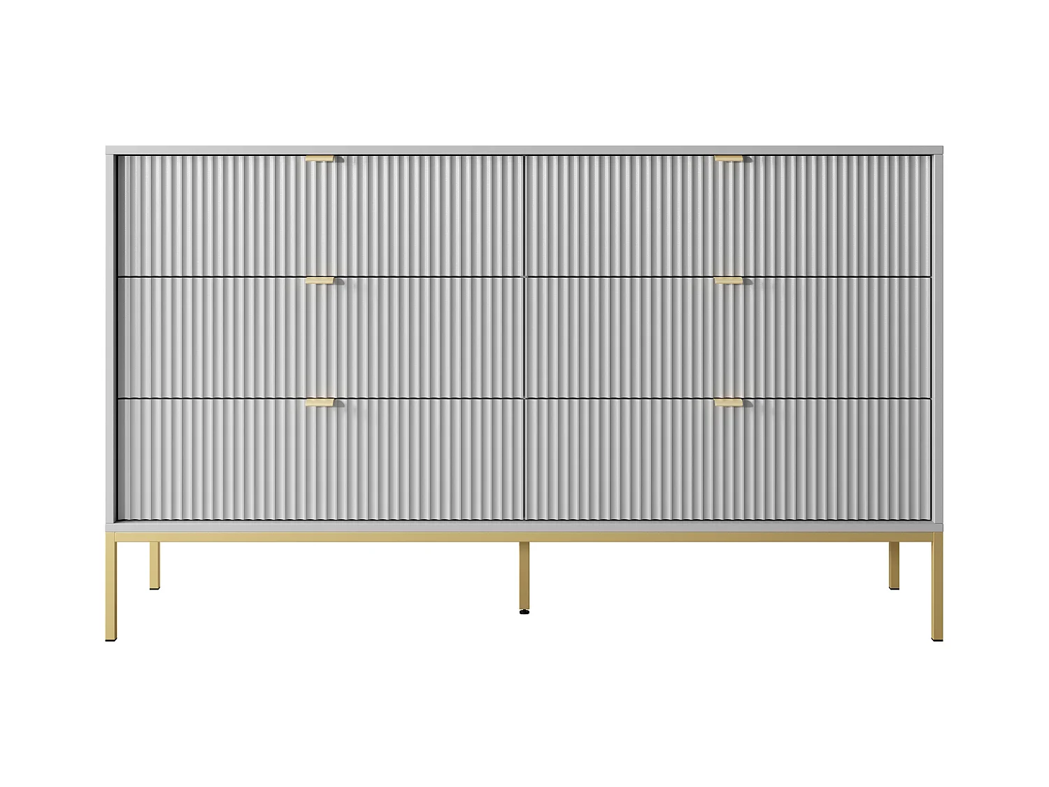 Kommode: 6 Schubladen, Grau, goldene Füße, 154 x 39 x 83 cm, goldene Griffe