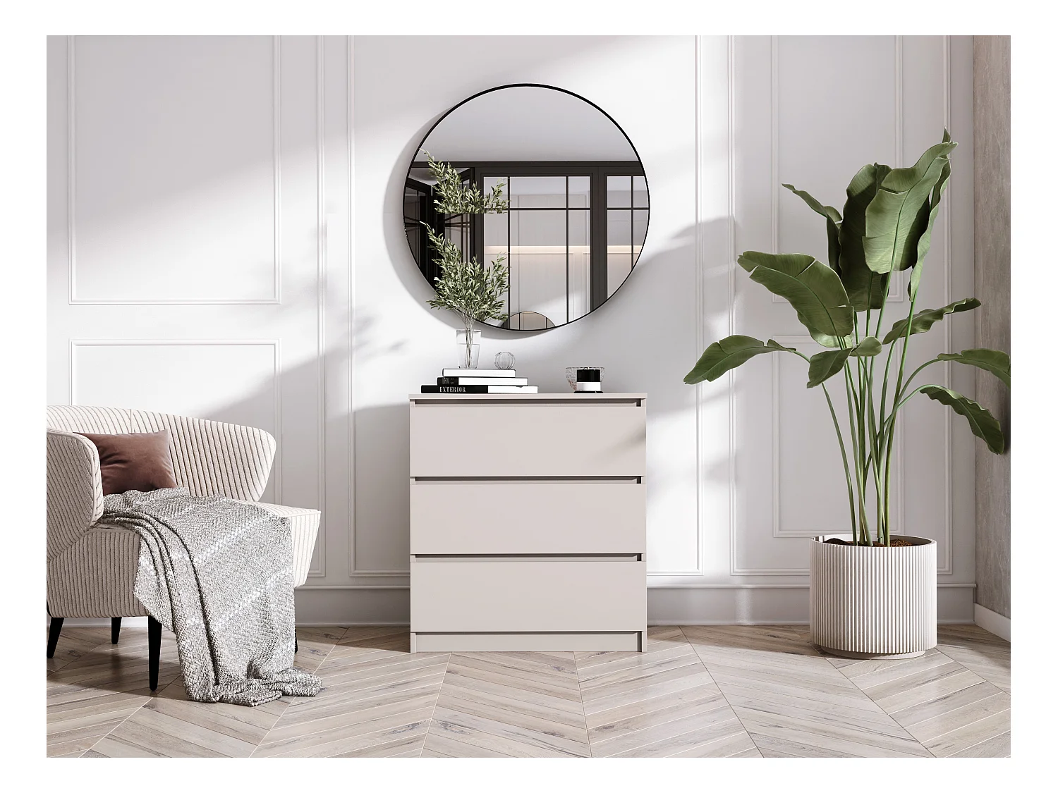 Kommode: 3 Schubladen, Kaschmir, 70 x 79 x 39 cm