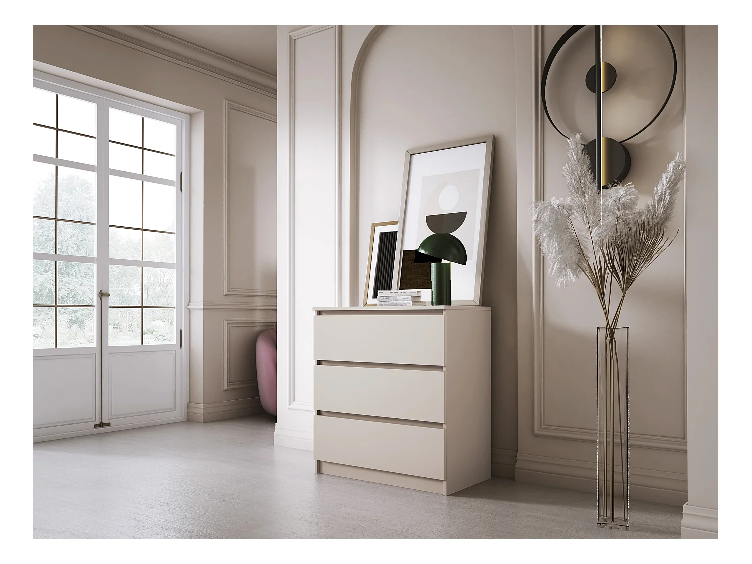 Kommode: 3 Schubladen, Kaschmir, 70 x 79 x 39 cm