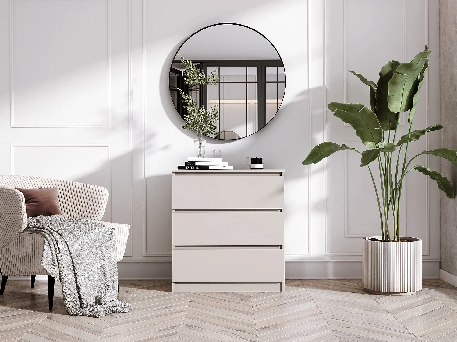 Commode : 3 tiroirs, cachemire, 70 x 79 x 39 cm