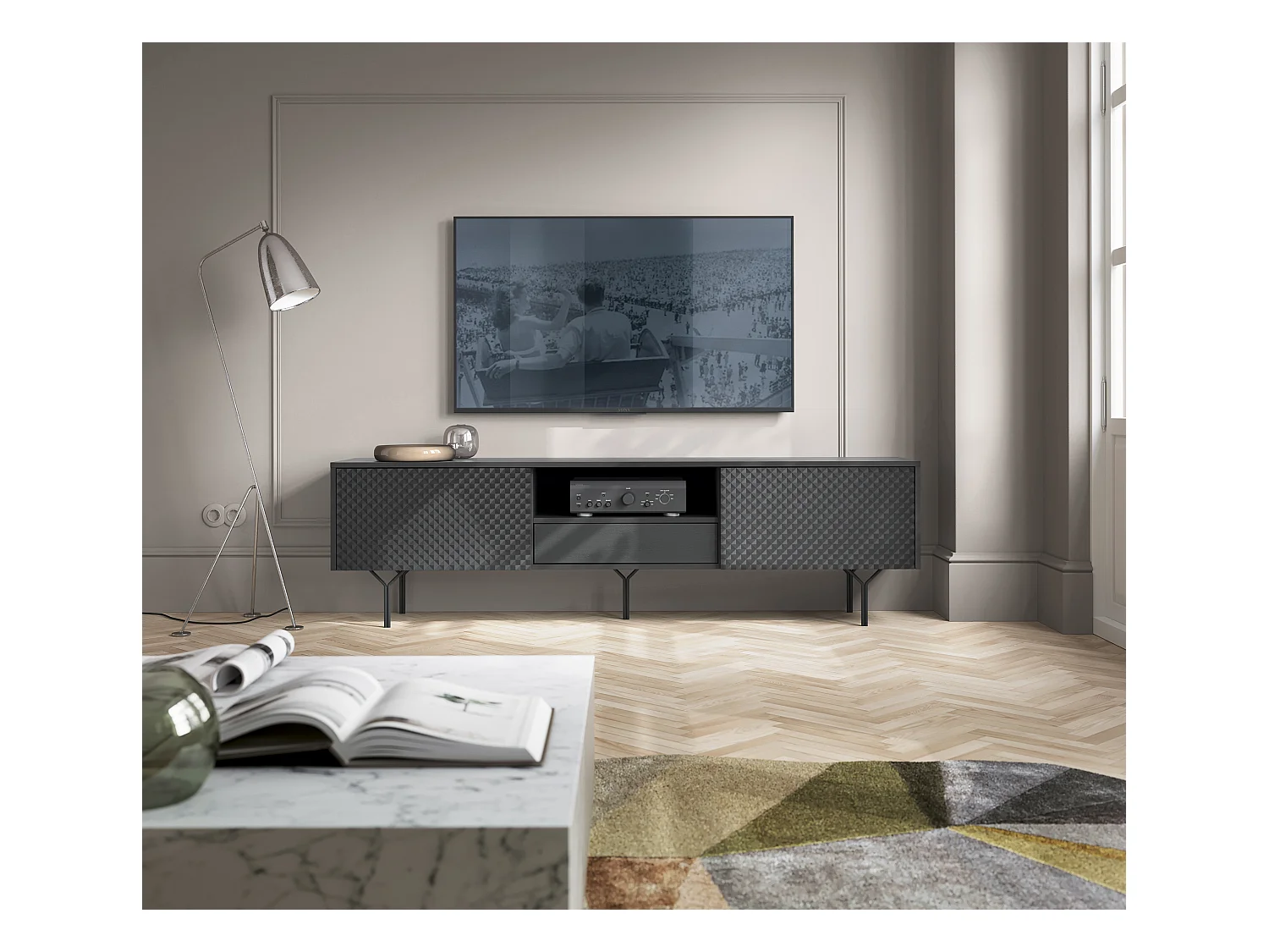 Meuble TV : Noir, 180 x 51 x 31 cm