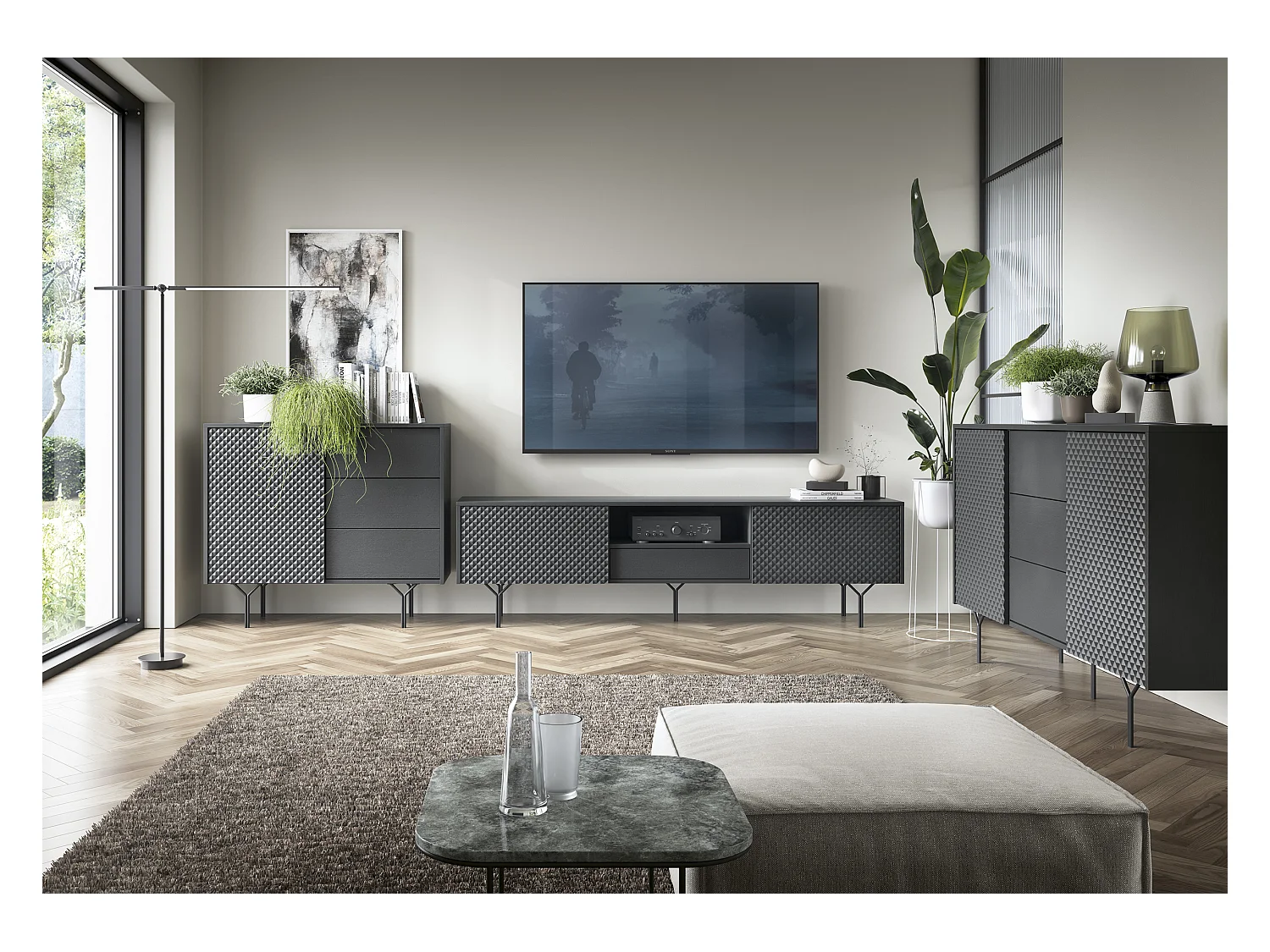 Meuble TV : Noir, 180 x 51 x 31 cm