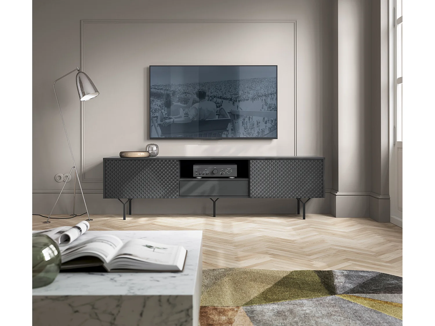 Meuble TV : Noir, 180 x 51 x 31 cm