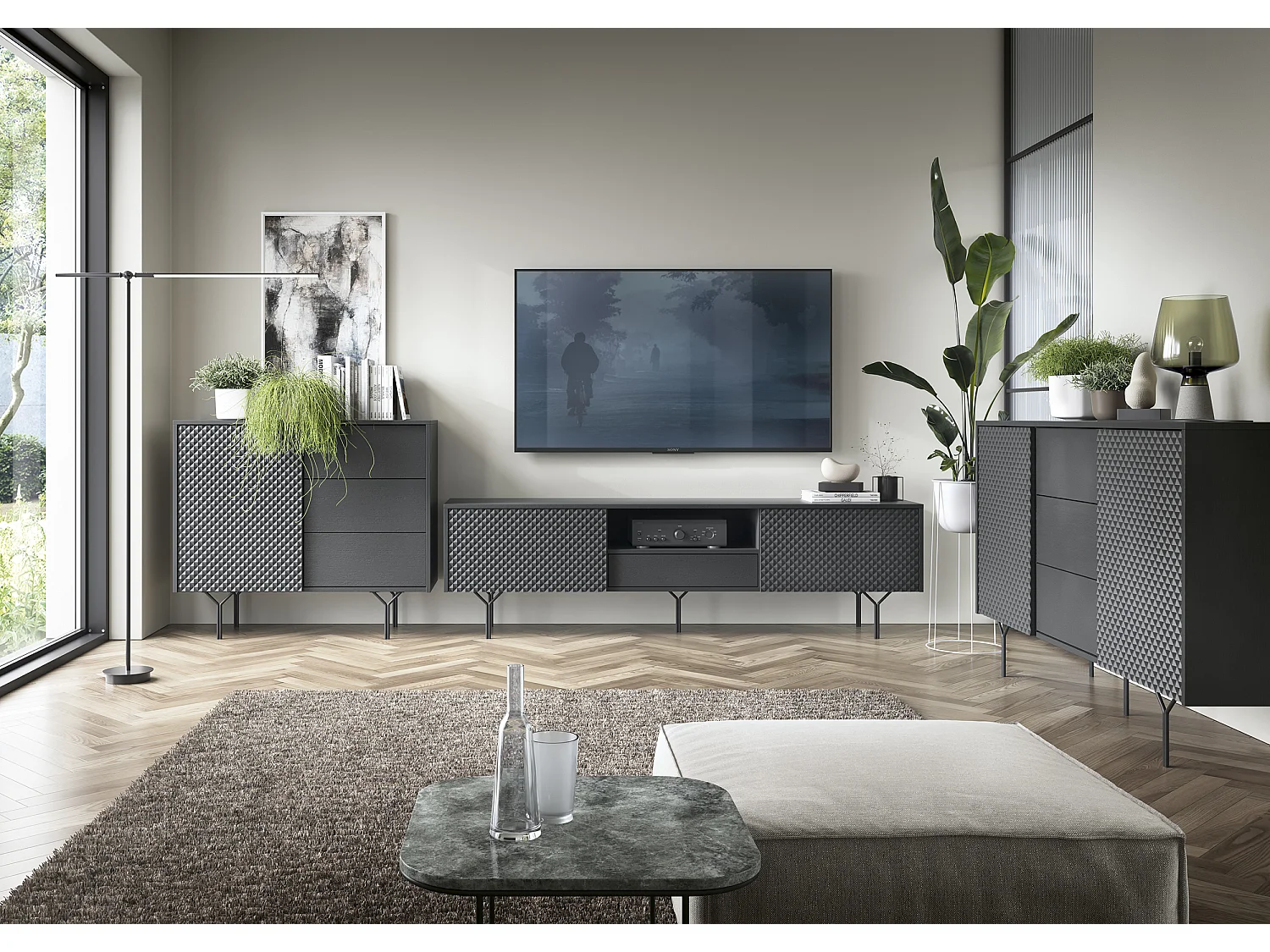 Meuble TV : Noir, 180 x 51 x 31 cm