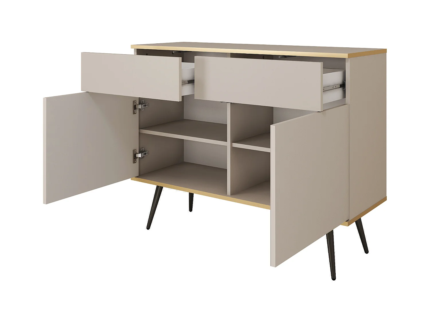 Commode : Noir, pieds dorés, 107 x 85 x 39 cm