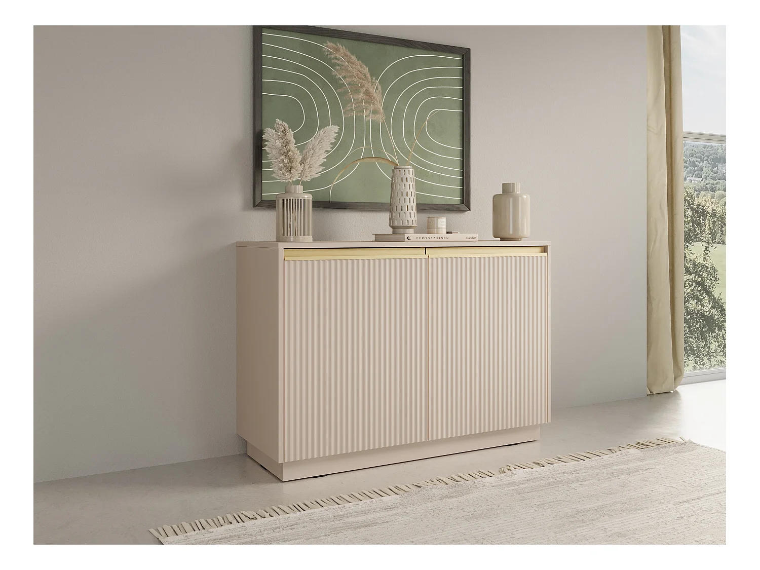 Kommode: 2 Türen, 4 Einlegeböden, Sandbeige, 103,5 x 71,4 x 39 cm