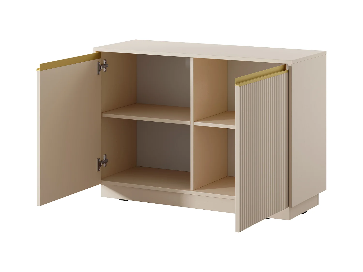 Commode : 2 portes, 4 étagères, Beige sable, 103,5 x 71,4 x 39 cm