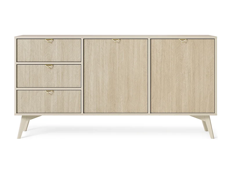 Cômoda: Bege Areia / Chevrons Scandi, Pernas de Madeira, 158 x 80 x 38cm