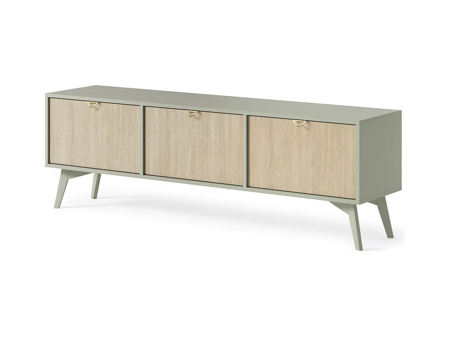 TV-Schrank: Eukalyptus-Chevrons / Scandi-Chevrons, Holzbeine, 158 x 52 x 38 cm
