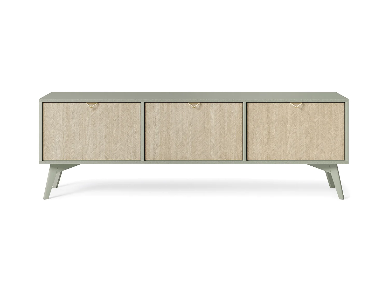 TV-Schrank: Eukalyptus-Chevrons / Scandi-Chevrons, Holzbeine, 158 x 52 x 38 cm