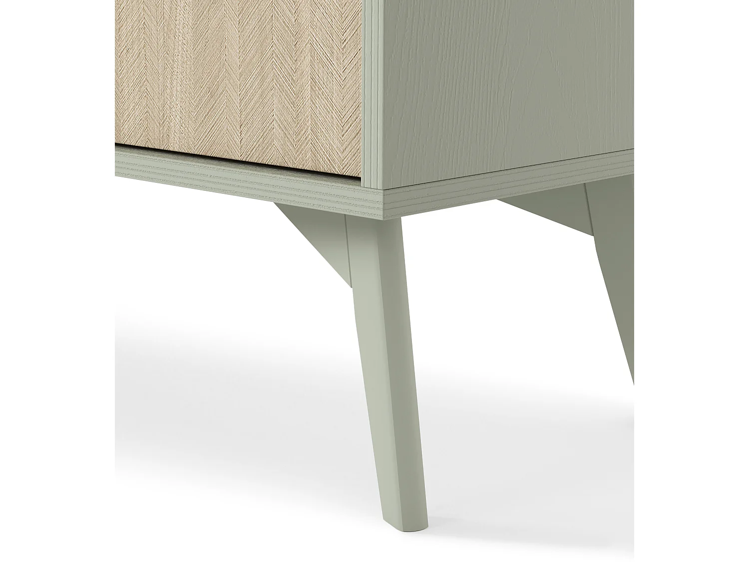 Meuble TV : Chevrons eucalyptus / Chevrons Scandi, pieds Bois, 158 x 52 x 38cm