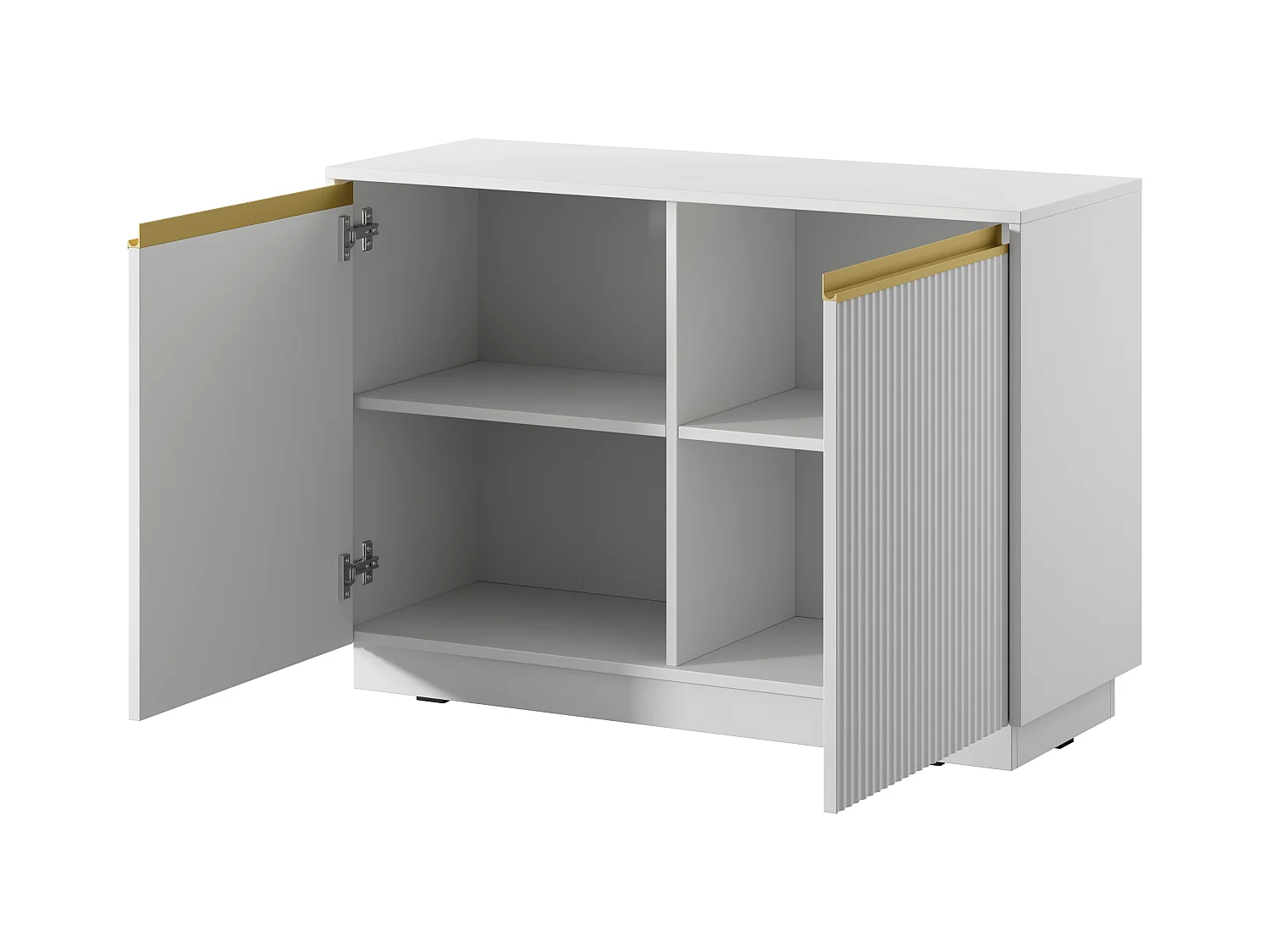 Commode : 2 portes, 4 étagères, Blanc Mat, 103,5 x 71,4 x 39 cm