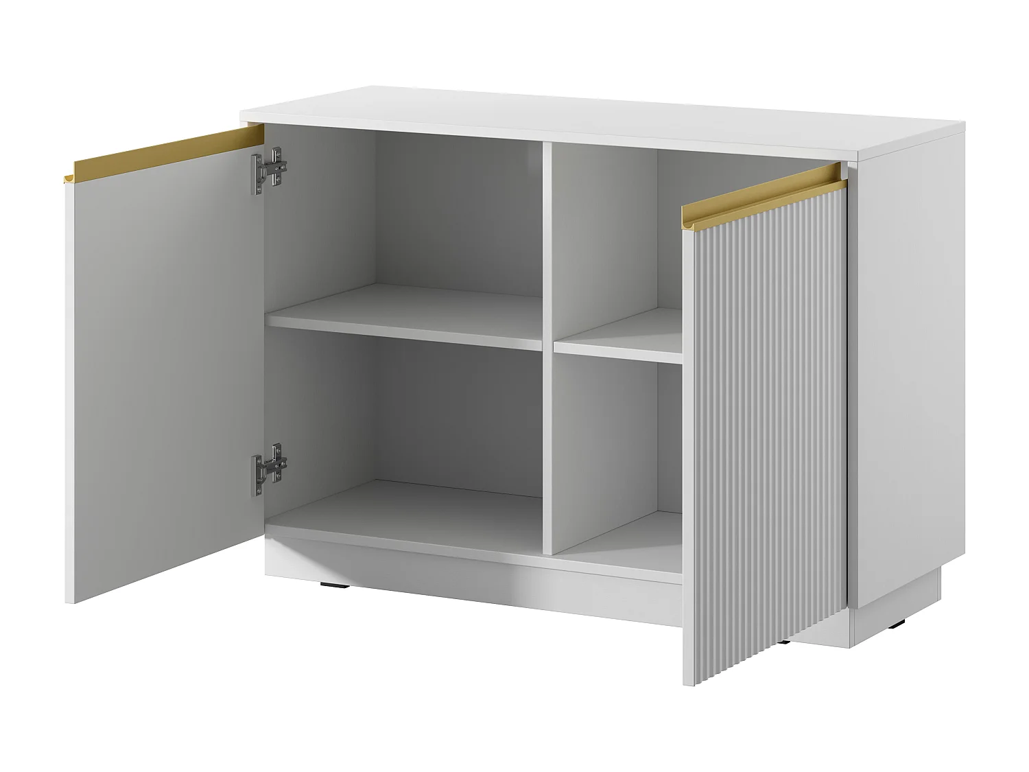 Commode : 2 portes, 4 étagères, Blanc Mat, 103,5 x 71,4 x 39 cm