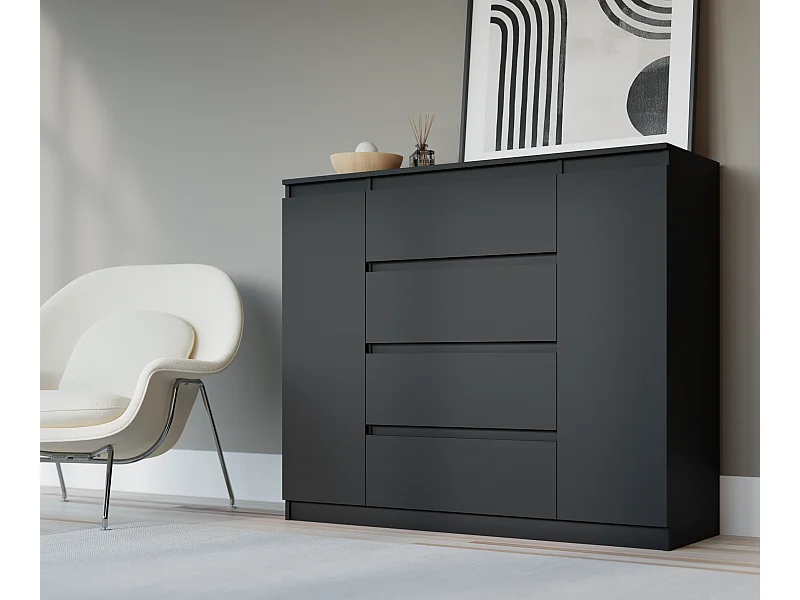Komoda: Czarna Matowa, 120 x 39 x 101 cm, 2 drzwi, 4 szuflady