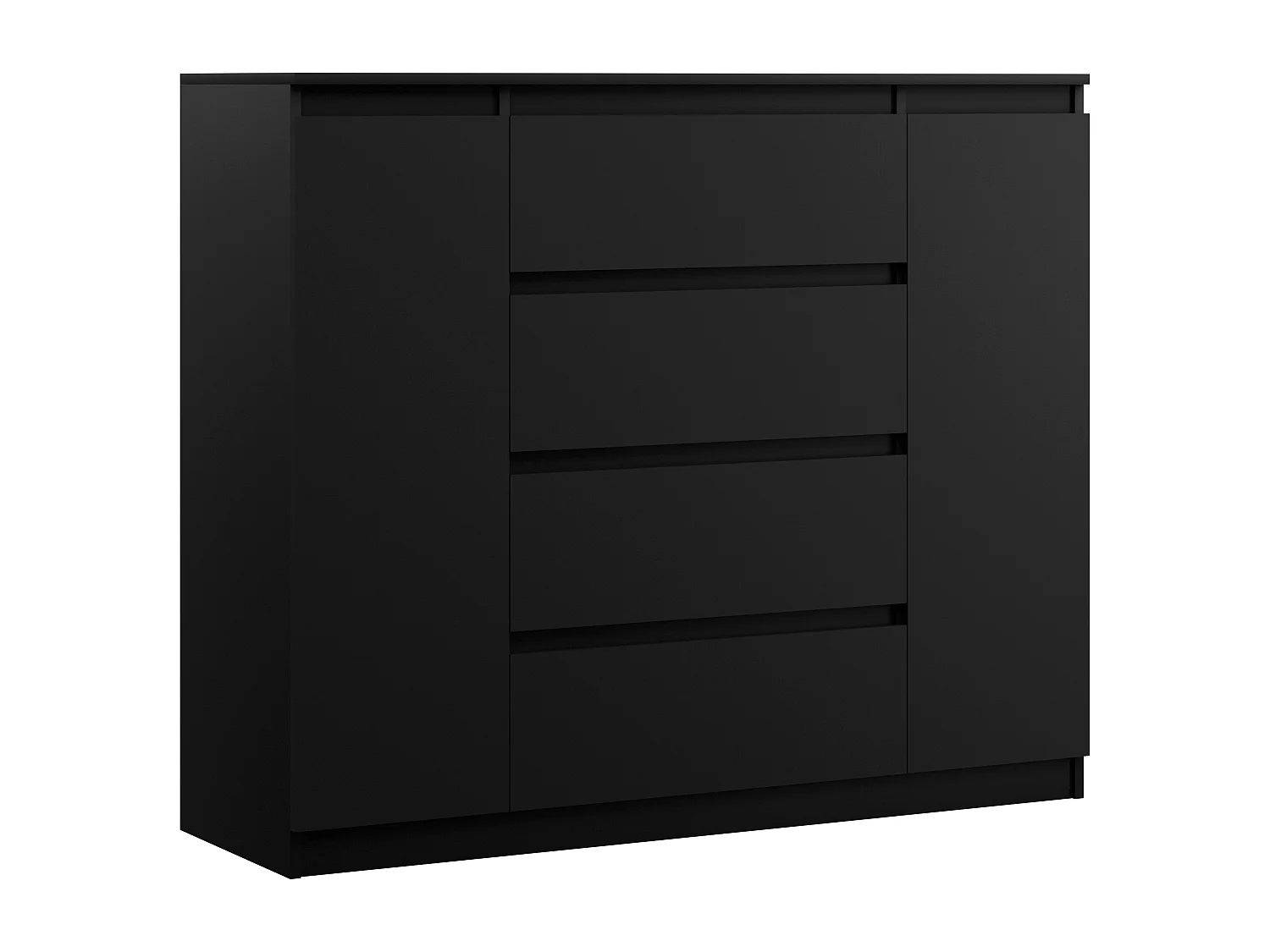 Commode : Noir Mat, 120 x 39 x 101 cm, 2 Portes, 4 Tiroirs
