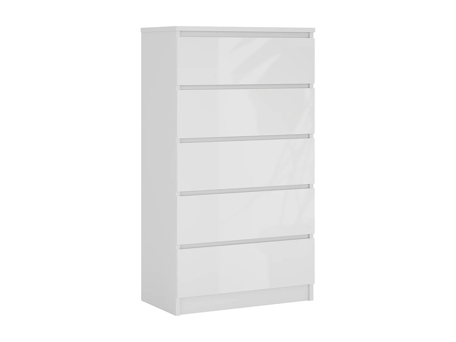 Ladekast met 5 lades: mat wit / glanzend wit, 70 x 39 x 125 cm