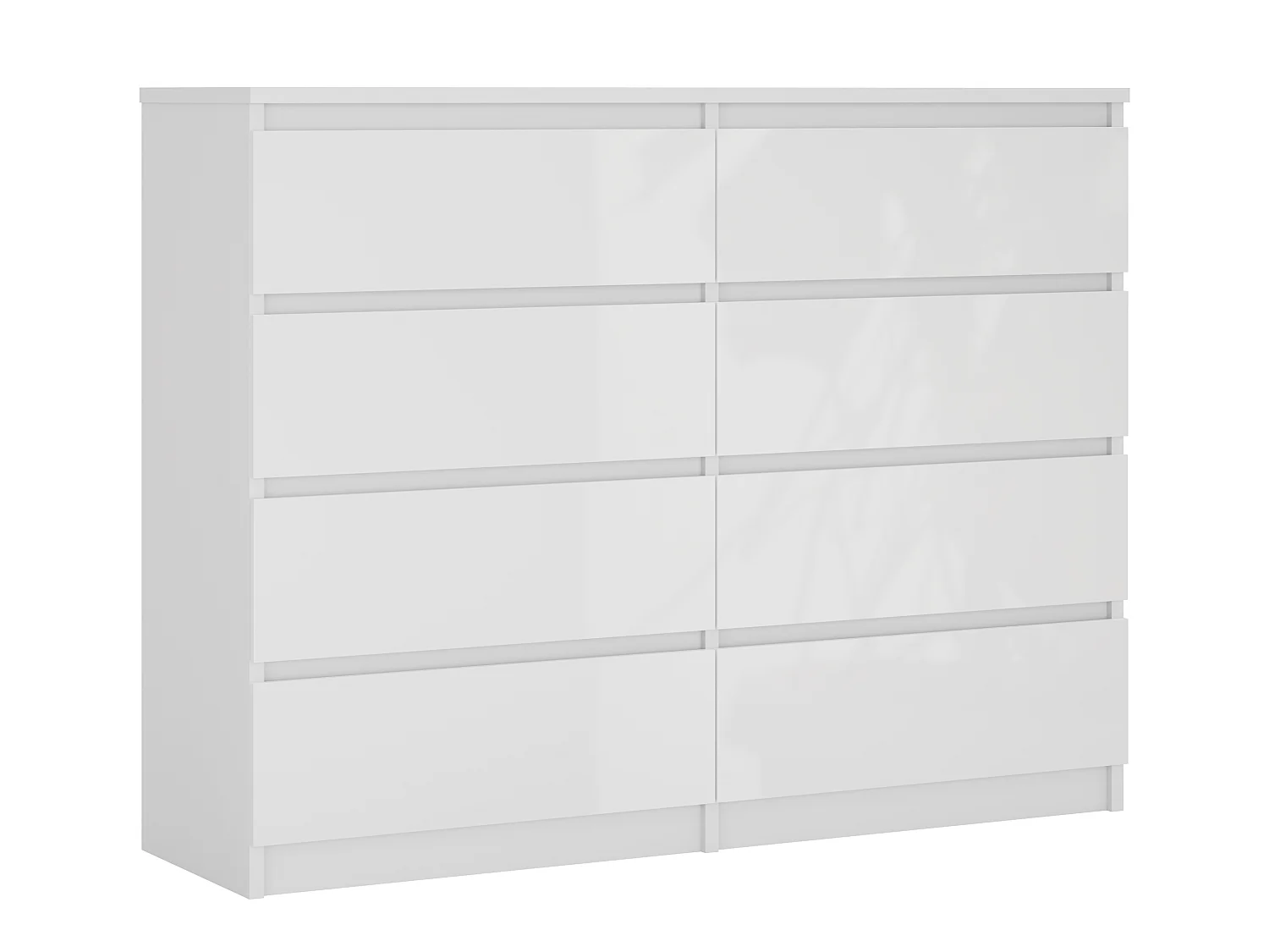 Commode 8 tiroirs : Blanc Mat / Blanc Brillant, 120 x 39 x 101 cm