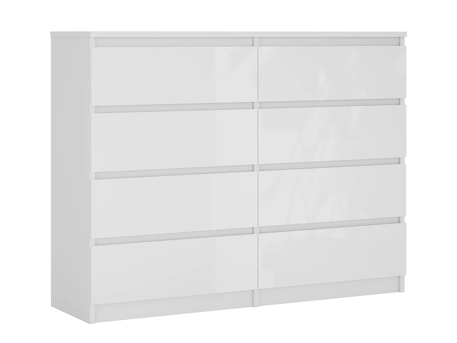 Cômoda com 8 gavetas: Branco Mate / Branco Brilhante, 120 x 39 x 101 cm