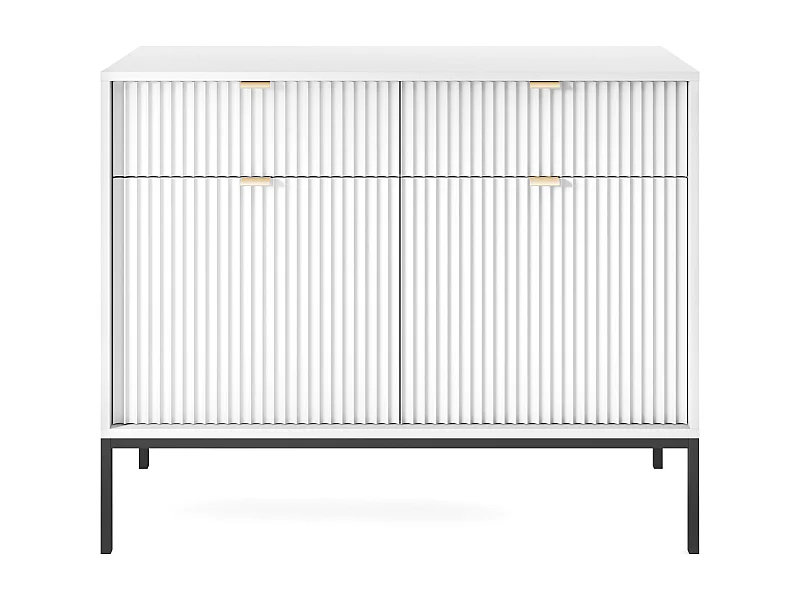 Cómoda: 2 Cajones, 2 Puertas, Blanco, Negro, 104 x 83 x 39 cm, tiradores dorados