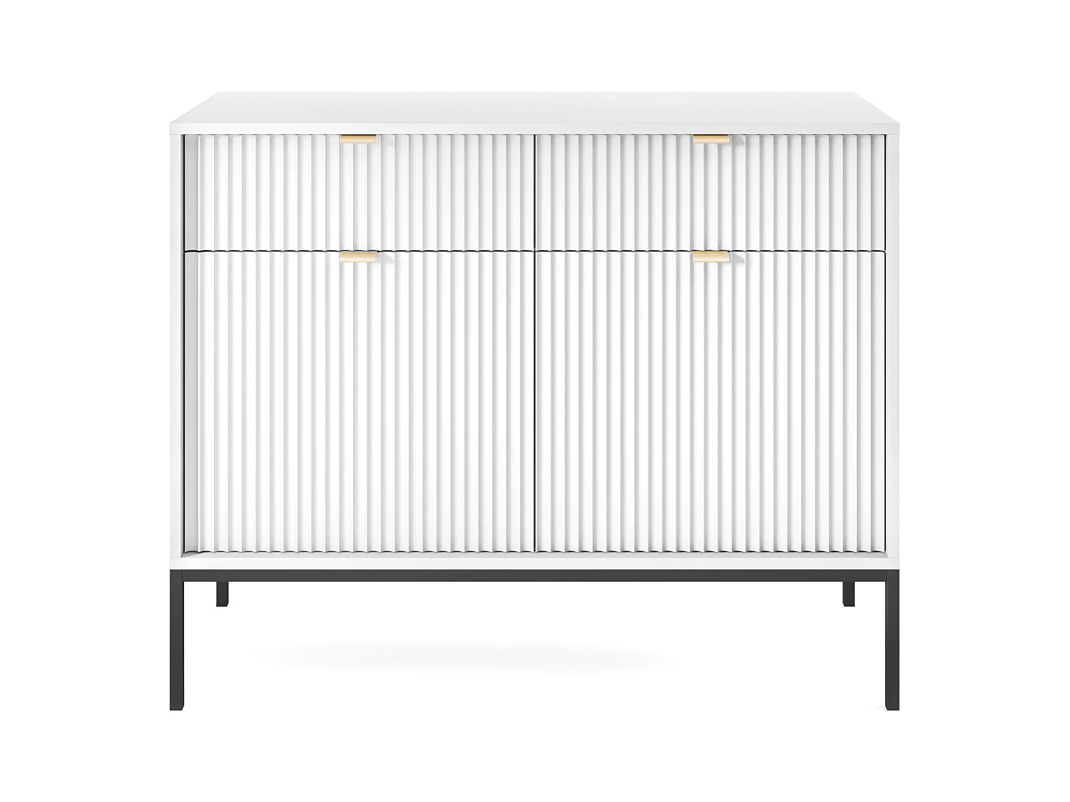 Commode : 2 Tiroirs, 2 Portes, Blanc, Noir, 104 x 83 x 39 cm, poignées dorées