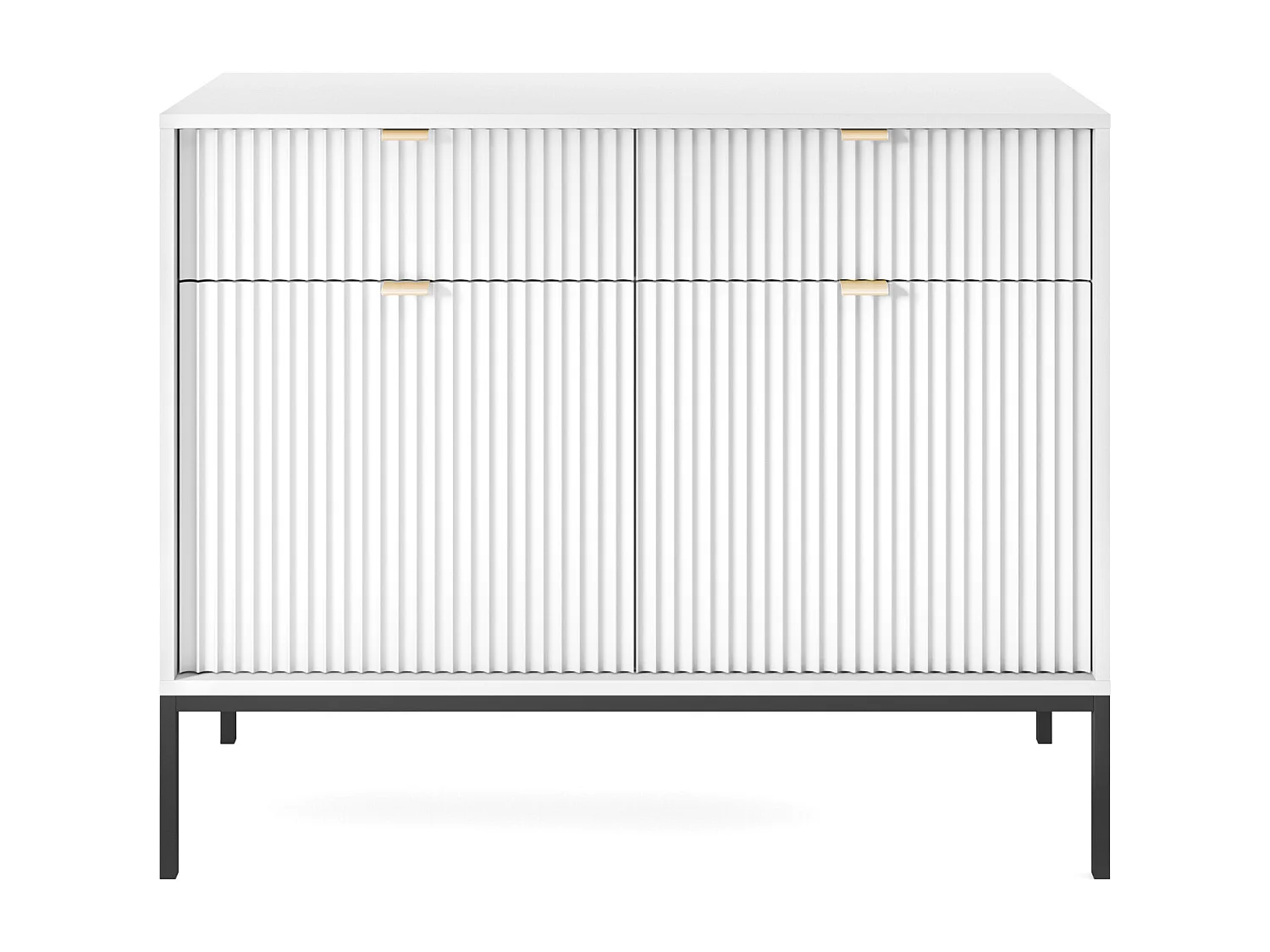 Commode : 2 Tiroirs, 2 Portes, Blanc, Noir, 104 x 83 x 39 cm, poignées dorées