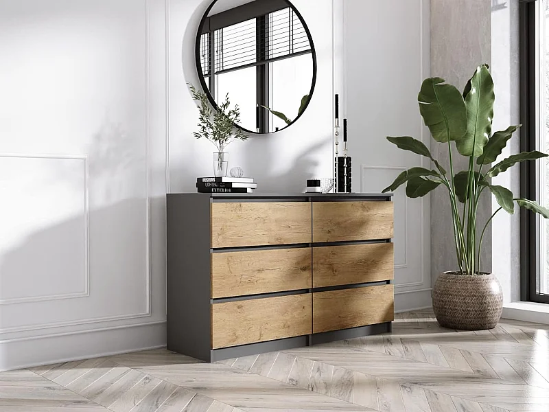 Ladekast met 6 laden: Antraciet / Lancelot Eiken, 120 x 79 x 39 cm