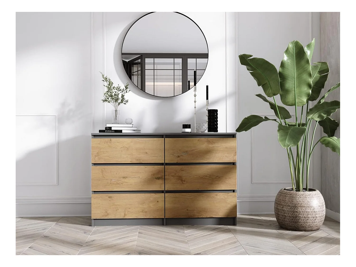 Cómoda con 6 cajones: antracita/roble lancelot, 120 x 79 x 39 cm