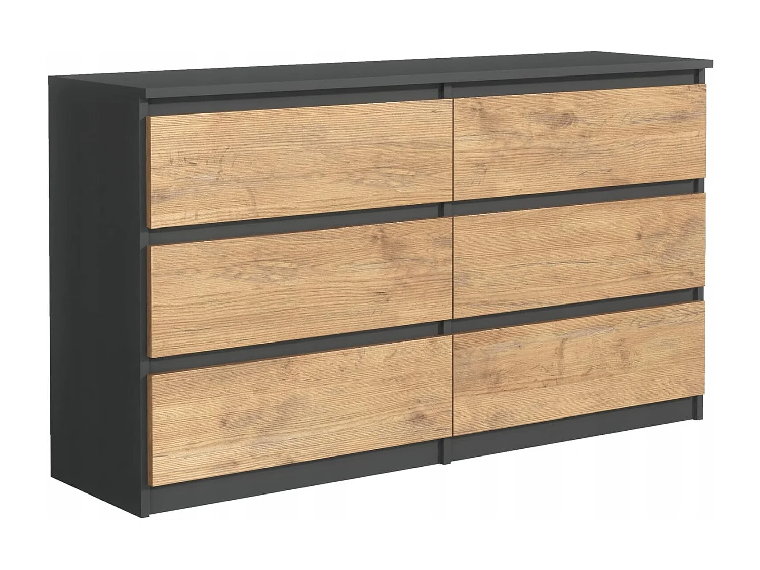 Commode 6 Tiroirs : Anthracite / Chêne Lancelot, 120 x 79 x 39 cm