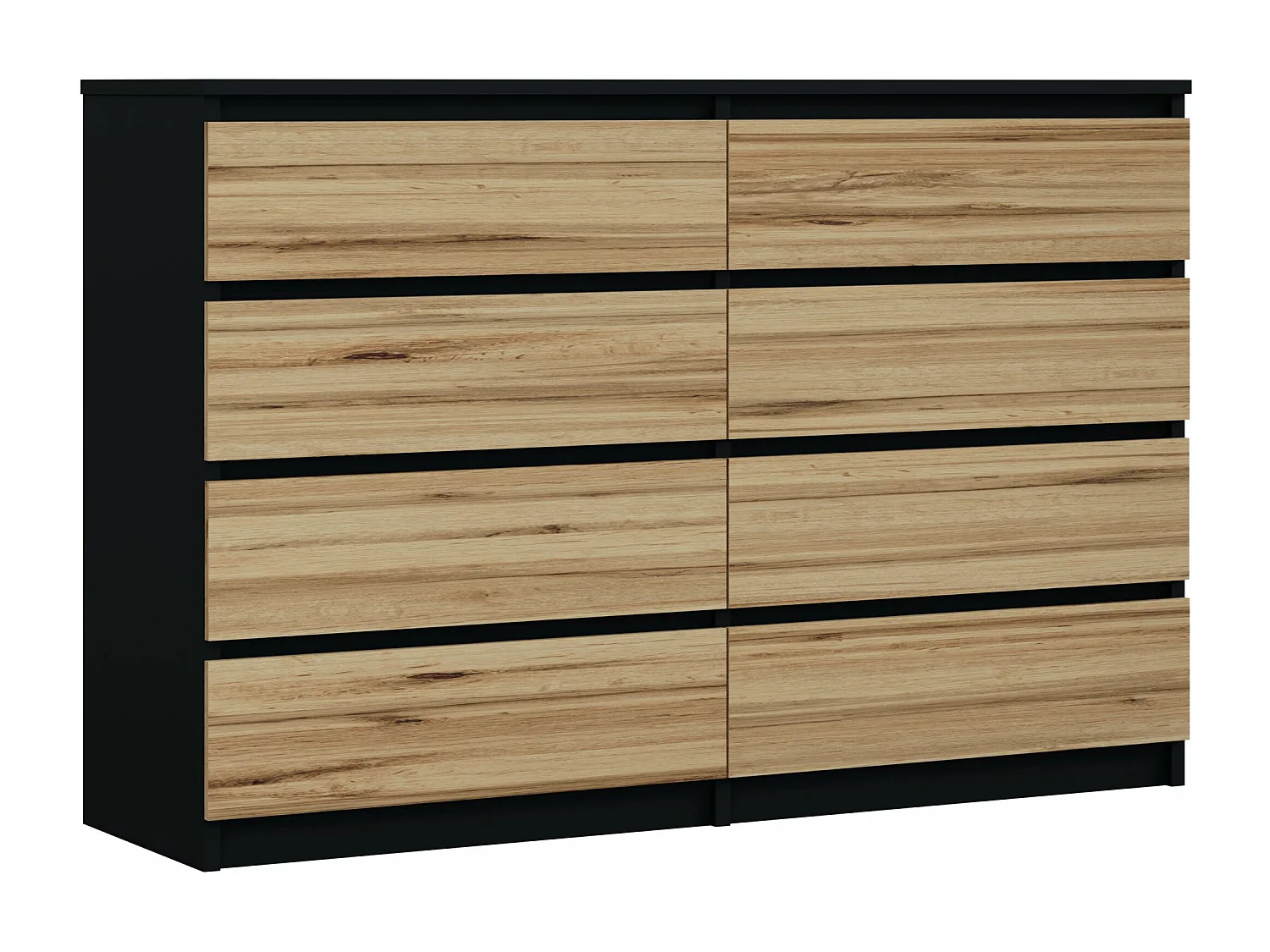 Commode 8 Tiroirs, Noir Mat / Wotan Chêne, 138 x 101 x 39 cm