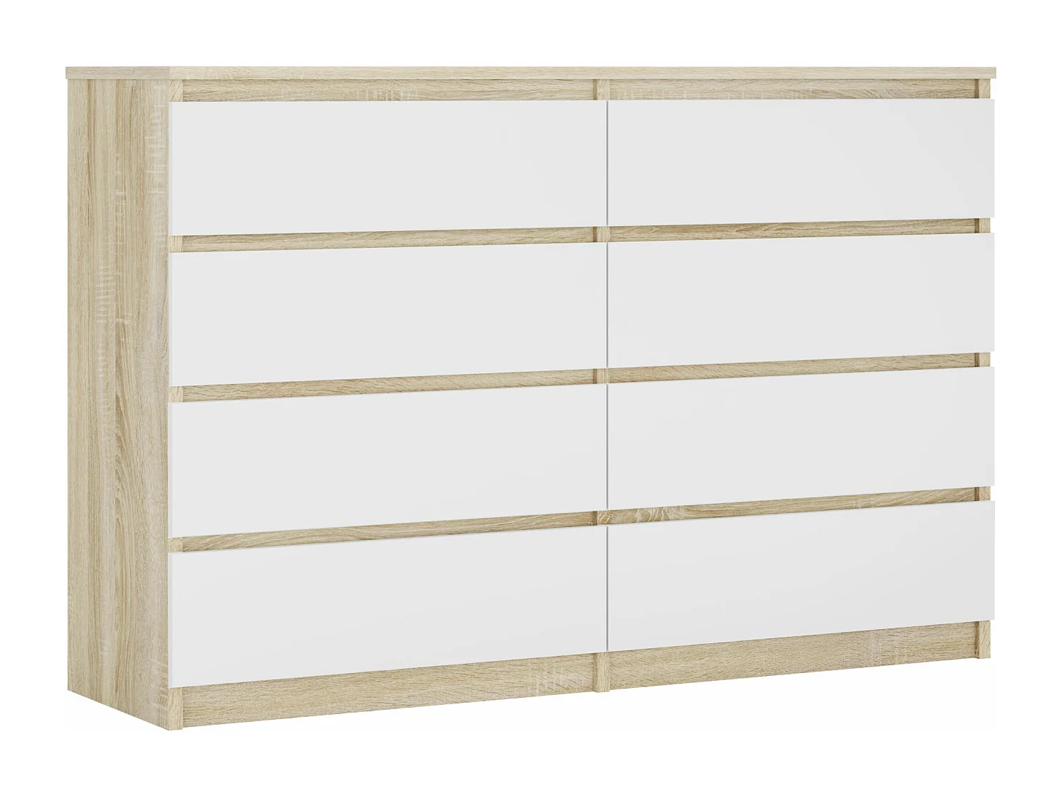 Commode 8 Tiroirs, Sonoma Chêne / Blanc Mat, 138 x 101 x 39 cm