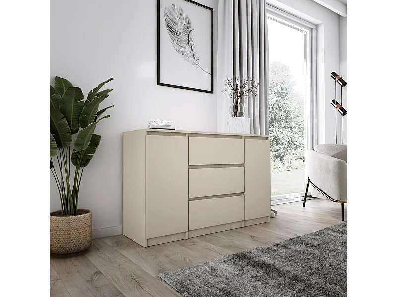Kommode mit 2 Türen und 3 Schubladen, 120 x 78 x 39 cm, Farbe: Beige