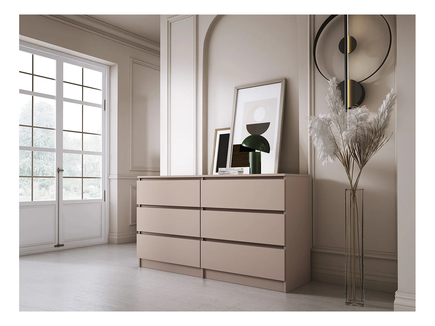 Cómoda: 6 cajones, caramelo, 139 x 79 x 39 cm