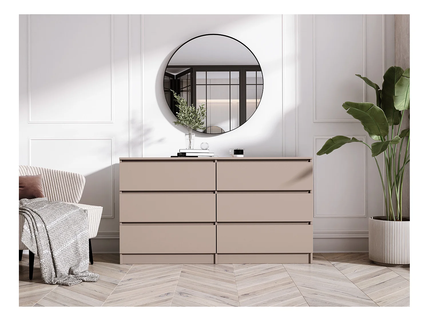 Cómoda: 6 cajones, caramelo, 139 x 79 x 39 cm