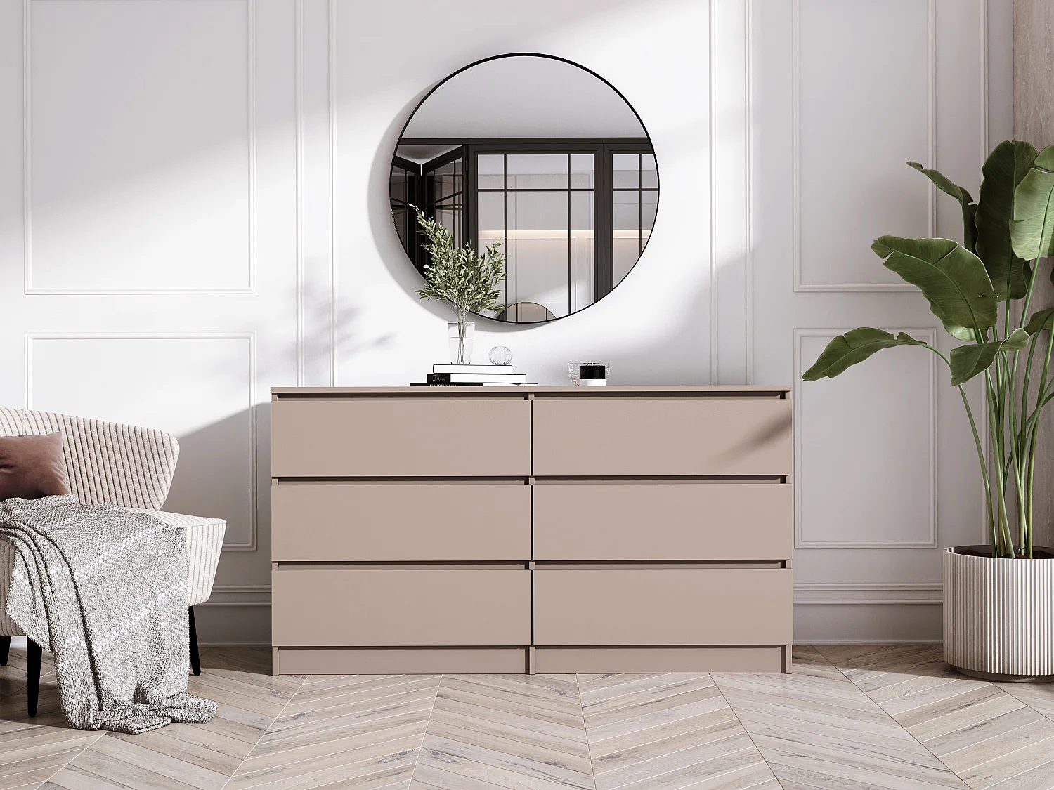 Commode : 6 tiroirs, caramel, 139 x 79 x 39 cm