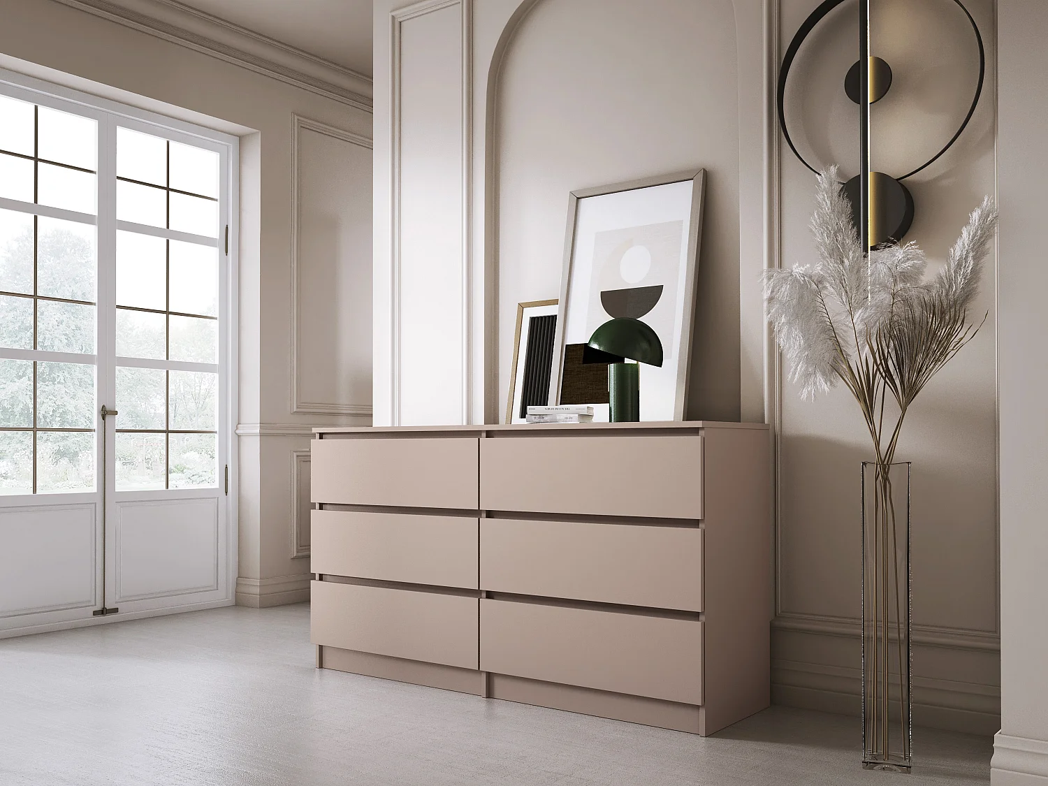 Commode : 6 tiroirs, caramel, 139 x 79 x 39 cm