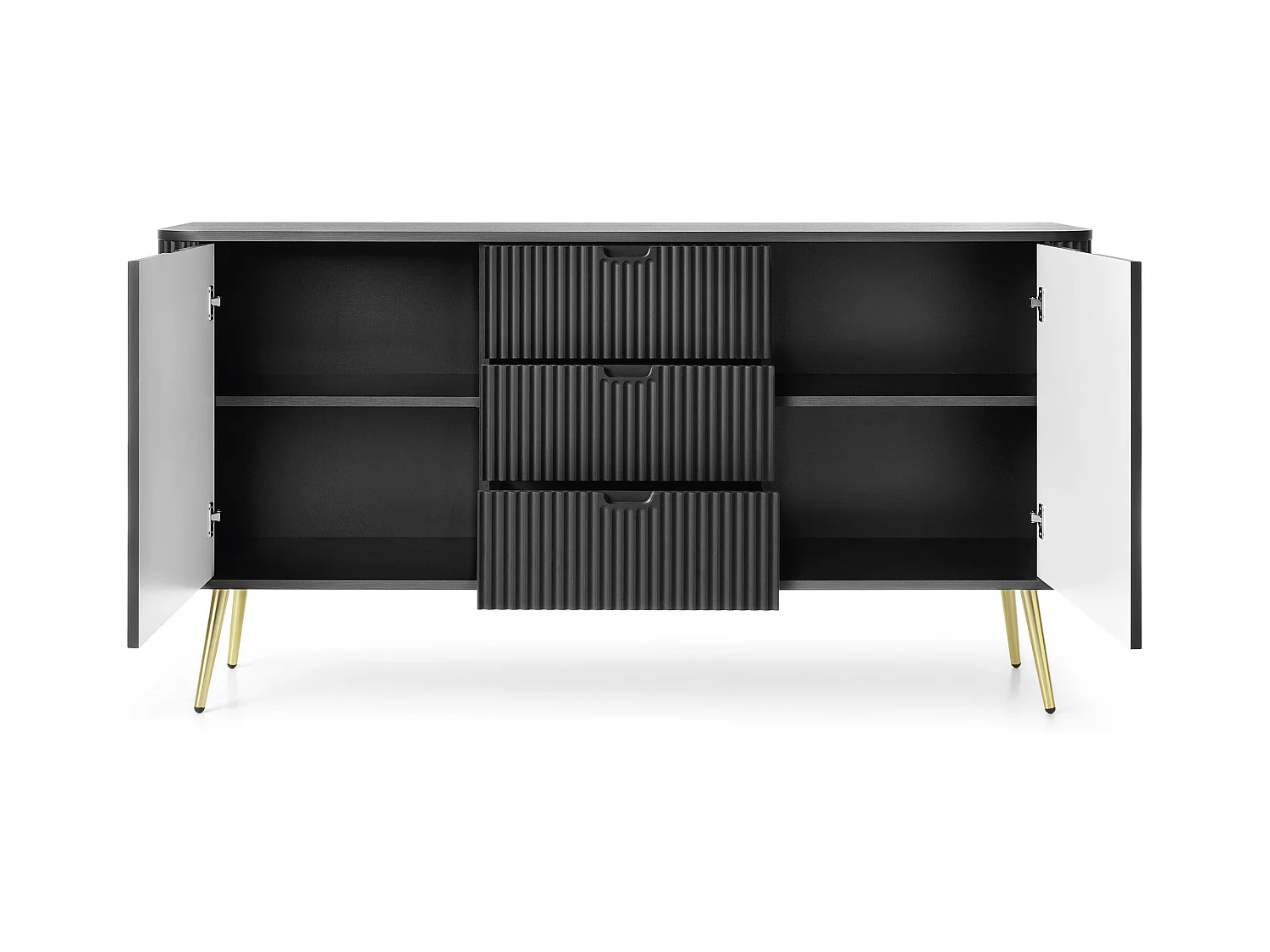 Komoda czarna, nogi: złote, 168 x 87 x 39 cm