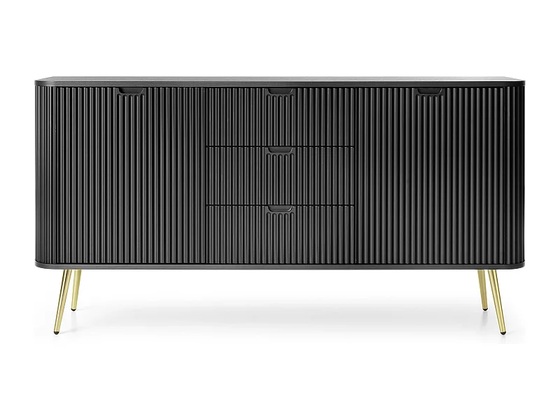 Zwarte ladekast, poten: goud, 168 x 87 x 39 cm