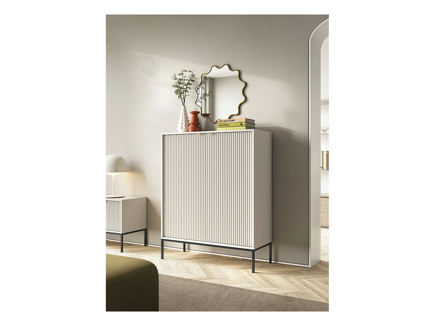 Komoda: 2 drzwi, kaszmir, czarna, 104 x 125 x 39 cm, złote uchwyty