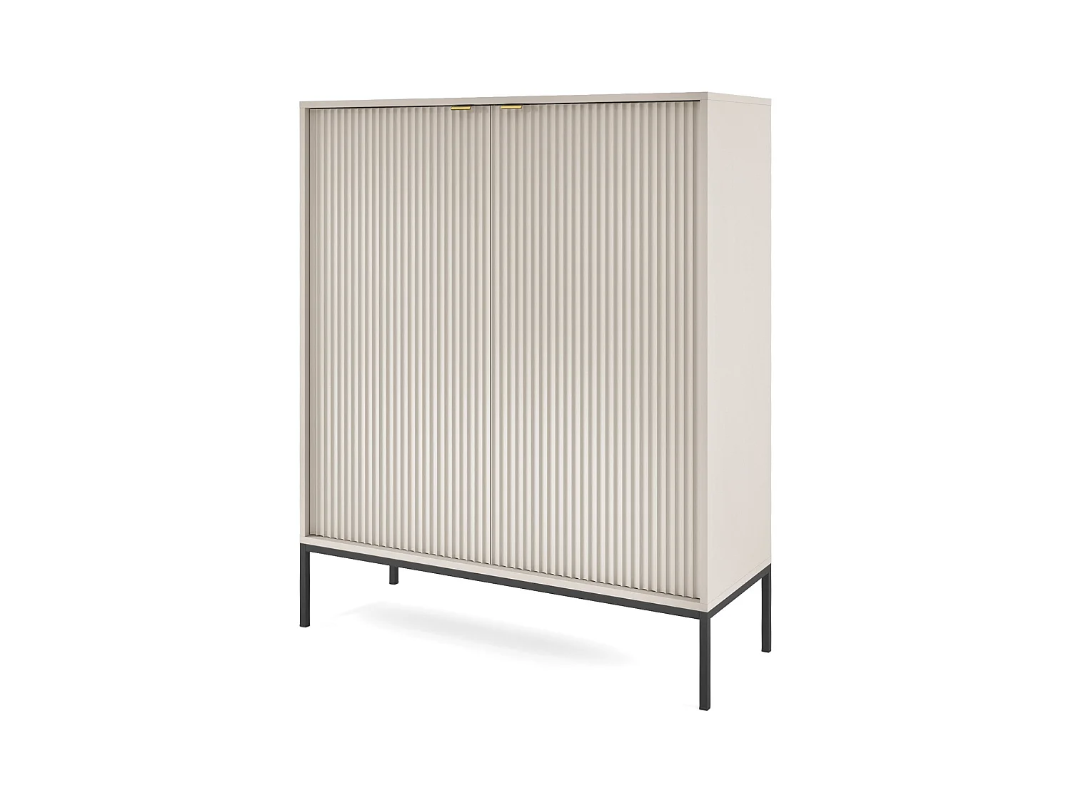 Commode : 2 Portes, Cachemire, Noir, 104 x 125 x 39 cm, poignées dorées