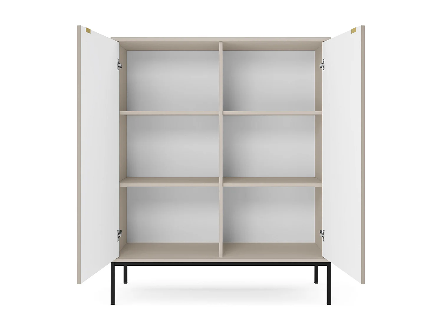 Commode : 2 Portes, Cachemire, Noir, 104 x 125 x 39 cm, poignées dorées